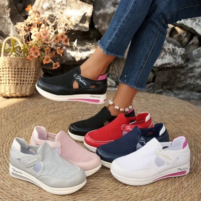 Velcro Hook Loop - Tênis Feminino Plataforma Slip-on com Bico